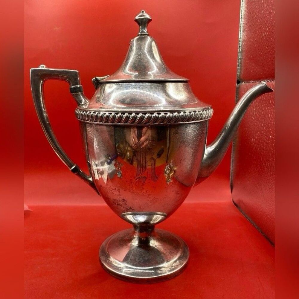 Vintage Silveplate Coffee Tea Pot Art Deco “K” Monogram 10”